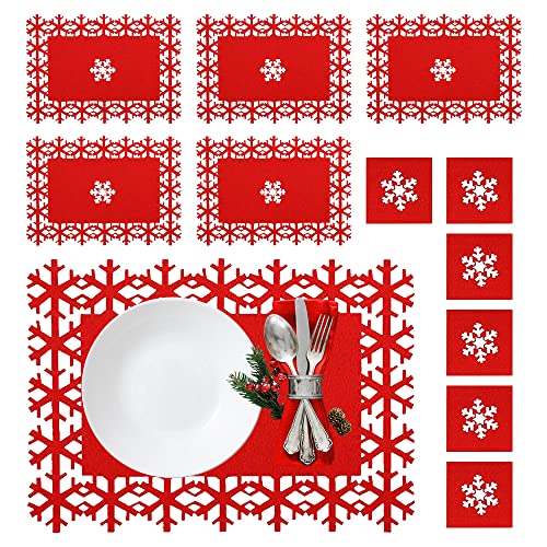 FIGFYOU 6 Stück Tischsets Weihnachtlich Schneeflocke Platzset Weihnachten Platzdeckchen Weihnachtstischsets 6 Stück Weihnachtsuntersetzer Platzset Weihnachten Platzset Filz für Weihnachten Deko von FIGFYOU