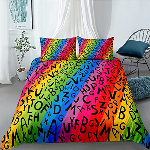 Bettwäsche 135X200 Cm 3 Teilig Microfaser 3D Bunte Gestreifte Buchstaben 100% Atmungsaktive Angenehme Bettbezug ​- 1 Kinder Bettwäsche Set + 2 Kissenbezüge 80 X 80 Cm - Hautfreundlich Und Antiallergi von FIGONE