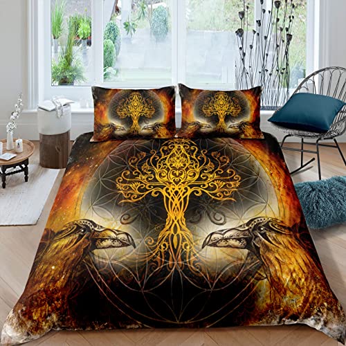 FIGONE 3D Bettbezug Set 135X200 cm Vintage Goldene Vogelrune Mikrofaser Bettwäsche Set 3 Stück - Reißverschluss Bettbezug X1 Und Kissenbezug X2 Betten Schlafzimmer Erwachsener Kinder - Anti-Allergie von FIGONE