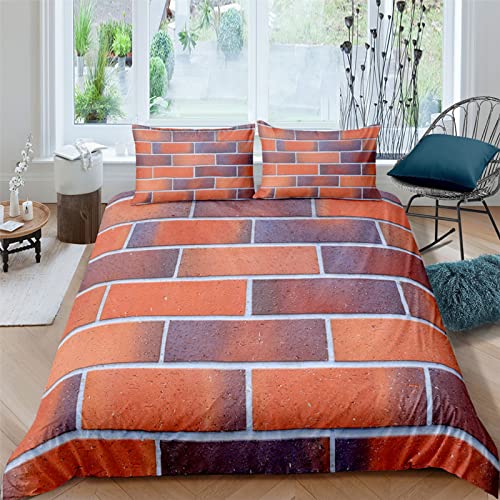 FIGONE Bettwäsche 3D Bettbezug Mauerstein 200X200 cm Bettbezug Set Bettwäsche Set Weiche Flauschige Bettbezüge Baumwolle Mit Reißverschluss 1Mal Bettbezug Und 2 Kissenbezug 80X80Cm von FIGONE