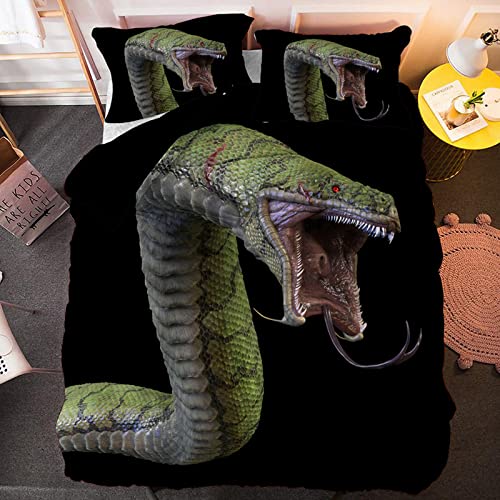FIGONE Bettwäsche 3D Bettbezug Tierische Schlange 135X200 cm Bettbezug Set Bettwäsche Set Weiche Flauschige Bettbezüge Baumwolle Mit Reißverschluss 1Mal Bettbezug Und 2 Kissenbezug 80X80Cm von FIGONE