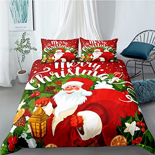 FIGONE Bettwäsche 3D Bettbezug Weihnachtsmann Schneemann 135X200 cm Bettbezug Set Bettwäsche Set Weiche Flauschige Bettbezüge Baumwolle Mit Reißverschluss 1Mal Bettbezug Und 2 Kissenbezug 80X80Cm von FIGONE