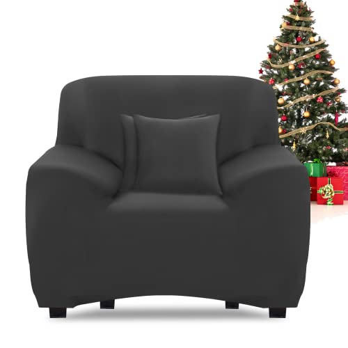 FIGOOO Sofabezug 1 Sitzer Stretch Sofabezüge mit Armlehnen Spandex Couchbezug Modern Anti-Rutsch Waschbar Sofa Protection Cover Schonbezug Couch(1-Sitzer,Dunkelgrau) von FIGOOO