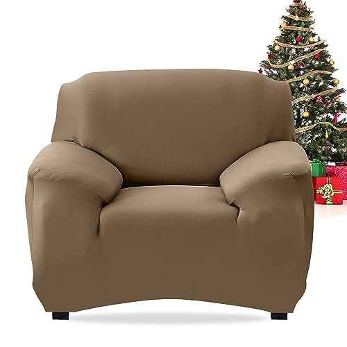 FIGOOO Sofabezug 1 Sitzer Stretch Sofabezüge mit Armlehnen Spandex Couchbezug Modern Anti-Rutsch Waschbar Sofa Protection Cover Schonbezug Couch(1-Sitzer,Erdiges Braun) von FIGOOO