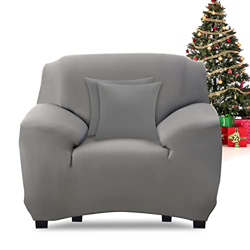 FIGOOO Sofabezug 1 Sitzer Stretch Sofabezüge mit Armlehnen Spandex Couchbezug Modern Anti-Rutsch Waschbar Sofa Protection Cover Schonbezug Couch(1-Sitzer,Grau) von FIGOOO