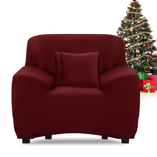 FIGOOO Sofabezug 1 Sitzer Stretch Sofabezüge mit Armlehnen Spandex Couchbezug Modern Anti-Rutsch Waschbar Sofa Protection Cover Schonbezug Couch(1-Sitzer,Weinrot) von FIGOOO