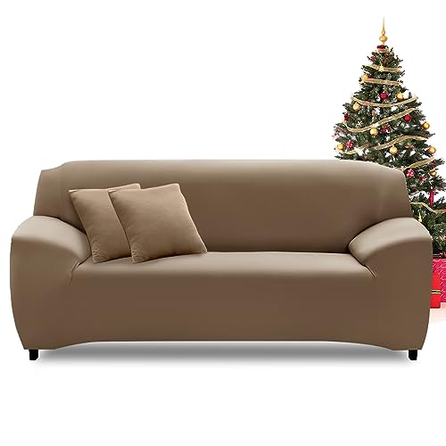 FIGOOO Sofabezug 3 Sitzer Stretch Sofabezüge mit Armlehnen Spandex Couchbezug Modern Anti-Rutsch Waschbar Sofa Protection Cover Schonbezug Couch(3-Sitzer,Erdiges Braun) von FIGOOO