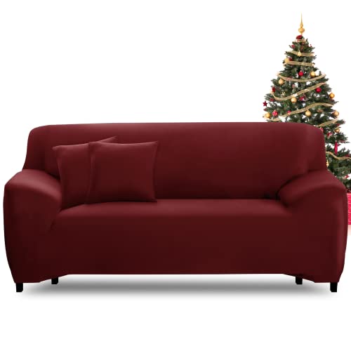 FIGOOO Sofabezug 3 Sitzer Stretch Sofabezüge mit Armlehnen Spandex Couchbezug Modern Anti-Rutsch Waschbar Sofa Protection Cover Schonbezug Couch(3-Sitzer,Weinrot) von FIGOOO