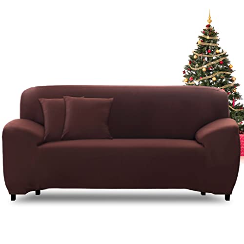 FIGOOO Sofabezug 4 Sitzer Stretch Sofabezüge mit Armlehnen Spandex Couchbezug Modern Anti-Rutsch Waschbar Sofa Protection Cover Schonbezug Couch(4-Sitzer,Dunkelbraun) von FIGOOO