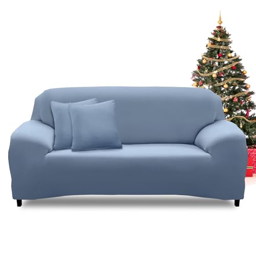 FIGOOO Sofabezug 4 Sitzer Stretch Sofabezüge mit Armlehnen Spandex Couchbezug Modern Anti-Rutsch Waschbar Sofa Protection Cover Schonbezug Couch(4-Sitzer,Graublau) von FIGOOO