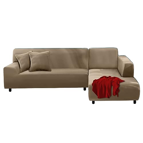 FIGOOO Sofabezug Ecksofa L Form Links Rechts Stretch Sofa Überwürfe 2er mit 2 Stück Kissenbezug Abnehmbarer Universal Elastische Couchbezug Sofahusse L Shaped (2 Sitzer+2 Sitzer,Erdiges Braun) von FIGOOO