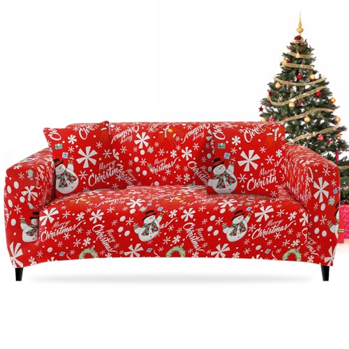 FIGOOO Sofabezug Weihnachten 2 Sitzer Stretch Sofabezüge mit Armlehnen Spandex Couchbezug Christmas Anti-Rutsch Waschbar Sofa Protection Cover Schonbezug Couch(2-Sitzer,Schneeflocken) von FIGOOO