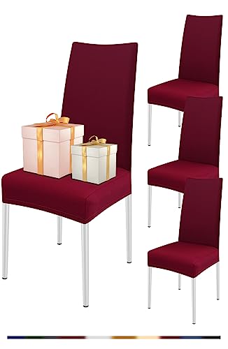 FIGOOO Stuhlhussen 4er Set Stretch Stuhlhussen für Esszimmerstühle Elastisch Moderne Universal Stuhlbezug für Restaurant Hotel Bankett Party Deko(Weinrot,4er Set) von FIGOOO