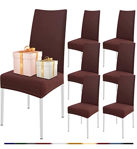 FIGOOO Stuhlhussen 6er Set Stretch Stuhlhussen für Esszimmerstühle Elastisch Moderne Universal Stuhlbezug für Restaurant Hotel Bankett Party Deko(Dunkelbraun,6er Set) von FIGOOO