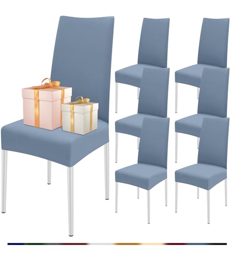 FIGOOO Stuhlhussen 6er Set Stretch Stuhlhussen für Esszimmerstühle Elastisch Moderne Universal Stuhlbezug für Restaurant Hotel Bankett Party Deko(Graublau,6er Set) von FIGOOO