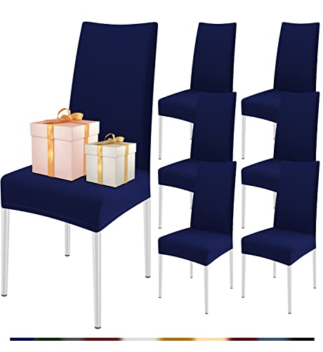 FIGOOO Stuhlhussen 6er Set Stretch Stuhlhussen für Esszimmerstühle Elastisch Moderne Universal Stuhlbezug für Restaurant Hotel Bankett Party Deko(Marineblau,6er Set) von FIGOOO