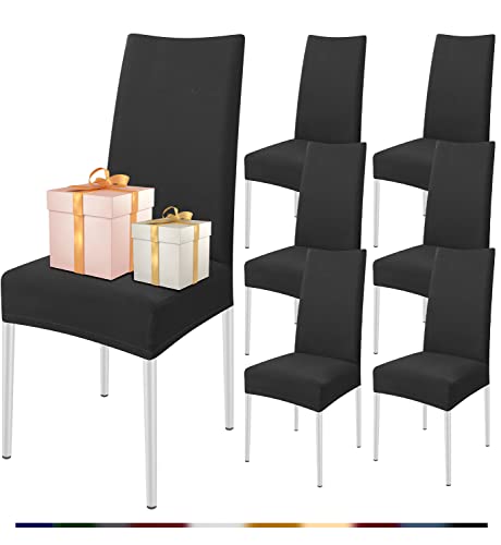 FIGOOO Stuhlhussen 6er Set Stretch Stuhlhussen für Esszimmerstühle Elastisch Moderne Universal Stuhlbezug für Restaurant Hotel Bankett Party Deko(Schwarz,6er Set) von FIGOOO