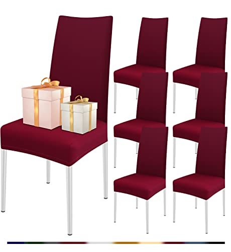 FIGOOO Stuhlhussen 6er Set Stretch Stuhlhussen für Esszimmerstühle Elastisch Moderne Universal Stuhlbezug für Restaurant Hotel Bankett Party Deko(Weinrot,6er Set) von FIGOOO