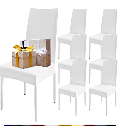 FIGOOO Stuhlhussen 6er Set Stretch Stuhlhussen für Esszimmerstühle Elastisch Moderne Universal Stuhlbezug für Restaurant Hotel Bankett Party Deko(Weiß,6er Set) von FIGOOO