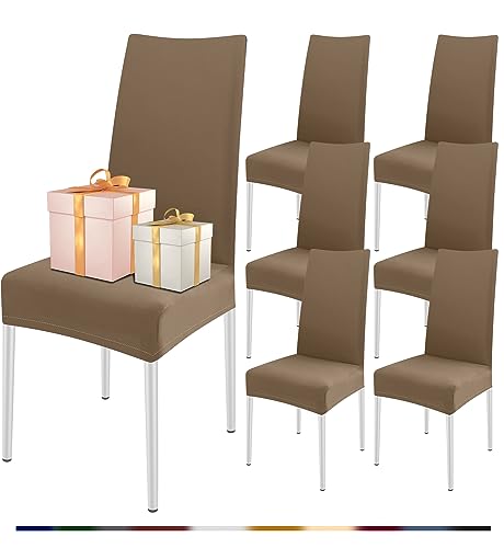 FIGOOO Stuhlhussen 6er Set Stretch Stuhlhussen für Esszimmerstühle Elastisch Moderne Universal Stuhlbezug für Restaurant Hotel Bankett Party Deko,Erdiges Braun von FIGOOO