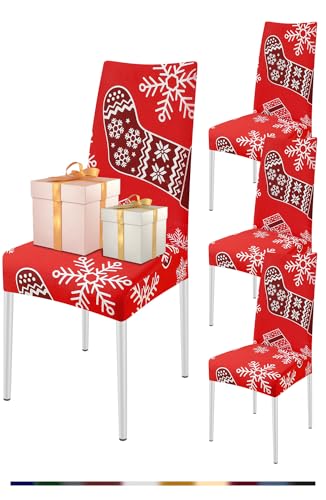 FIGOOO Stuhlhussen Weihnachten 4er Set Stretch Stuhlhussen für Esszimmerstühle Elastisch Moderne Universal Xmas Stuhlbezug für Weihnachtstag Party Festlich(Weihnachtsstrümpfe,4er Set) von FIGOOO