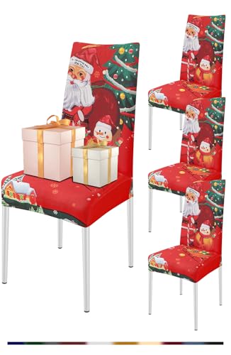 FIGOOO Stuhlhussen Weihnachten 4er Set Stretch Stuhlhussen für Esszimmerstühle Elastisch Moderne Universal Xmas Stuhlbezug für Weihnachtstag Party Festlich(Yeti,4er Set) von FIGOOO