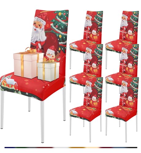 FIGOOO Stuhlhussen Weihnachten 6er Set Stretch Stuhlhussen für Esszimmerstühle Elastisch Moderne Universal Xmas Stuhlbezug für Weihnachtstag Party Festlich(Yeti,6er Set) von FIGOOO