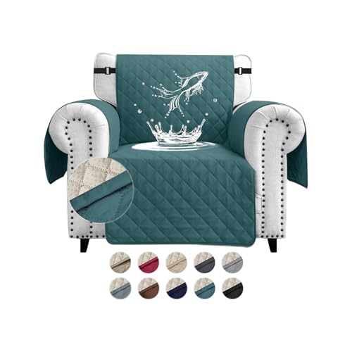 FIGOOO wasserdichte Sofabezug 1 Sitzer Dicke Sofaschoner Wasserdicht Gesteppte Sofa Überzug mit Seitentaschen Sofaüberwurf rutschfest Kratzfest für Haustiere Hunde Katzen,Grün von FIGOOO
