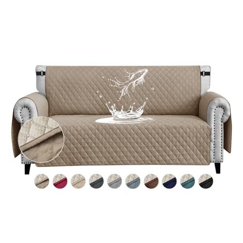 FIGOOO wasserdichte Sofabezug 2 Sitzer Dicke Sofaschoner Wasserdicht Reversible Gesteppte Sofa Überzug mit Seitentaschen Sofaüberwurf rutschfest Kratzfest für Haustiere Hunde Katzen,Khaki von FIGOOO