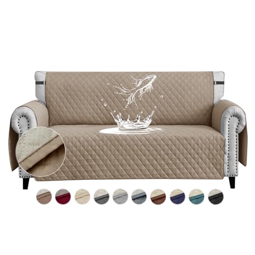 FIGOOO wasserdichte Sofabezug 3 Sitzer Dicke Sofaschoner Wasserdicht Reversible Gesteppte Sofa Überzug mit Seitentaschen Sofaüberwurf rutschfest Kratzfest für Haustiere Hunde Katzen,Khaki von FIGOOO