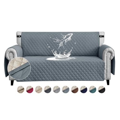 FIGOOO wasserdichte Sofabezug 4 Sitzer Dicke Sofaschoner Wasserdicht Reversible Gesteppte Sofa Überzug mit Seitentaschen Sofaüberwurf rutschfest Kratzfest für Haustiere Hunde Katzen,Graublau von FIGOOO