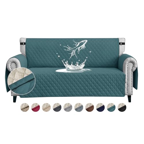 FIGOOO wasserdichte Sofabezug 4 Sitzer Dicke Sofaschoner Wasserdicht Gesteppte Sofa Überzug mit Seitentaschen Sofaüberwurf rutschfest Kratzfest für Haustiere Hunde Katzen,Grün von FIGOOO