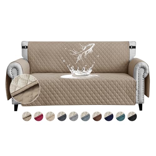 FIGOOO wasserdichte Sofabezug 4 Sitzer Dicke Sofaschoner Wasserdicht Reversible Gesteppte Sofa Überzug mit Seitentaschen Sofaüberwurf rutschfest Kratzfest für Haustiere Hunde Katzen,Khaki von FIGOOO