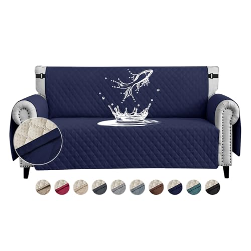 FIGOOO wasserdichte Sofabezug 4 Sitzer Dicke Sofaschoner Wasserdicht Reversible Gesteppte Sofa Überzug mit Seitentaschen Sofaüberwurf rutschfest Kratzfest für Haustiere Hunde Katzen,Marineblau von FIGOOO