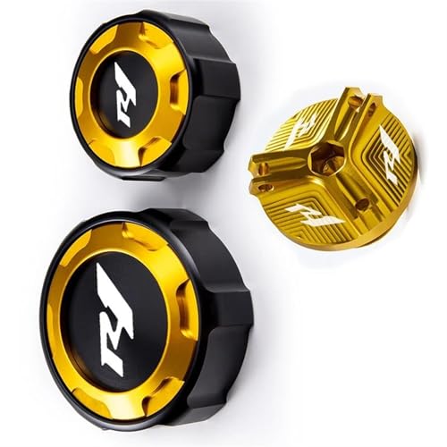 FIGULI Behälterdeckel Für YAMAH YZFR1 YZF R1M R1 2009 2020 2021 2022 2023 Motorrad Vorne Und Hinten Bremsflüssigkeitskappen Und Öleinfüllöffnungsschutzzubehör(Gold) von FIGULI