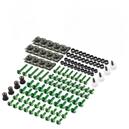 Karosserieschrauben 177-teiliges Karosserieschrauben-Muttern-Verkleidungsschutz-Schrauben-Set Für Yamaha R6 FZ6 R1 R3 R7 MT 09 07 03 125 FZ1 XJ6 Xmax 300 FZ8 Nmax Motorradteile(Green) von FIGULI