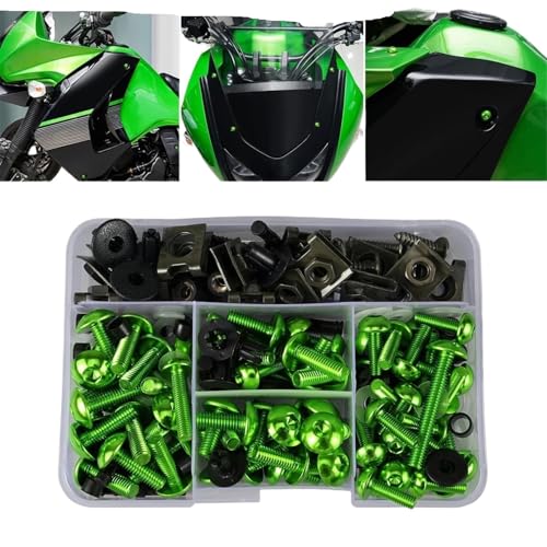 Karosserieschrauben 177-teiliges Verkleidungsschrauben-Set Für Motorräder, Befestigungsclips, Schrauben Für CBR600RR CBR900RR CBR1000RR, Karosserieschrauben, Muttern, Zubehör(Green) von FIGULI