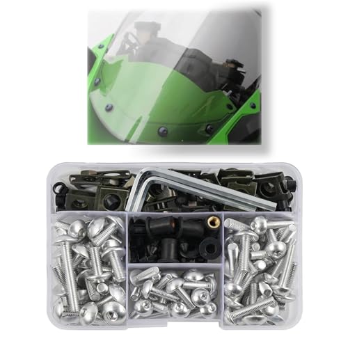 Karosserieschrauben 195Pcs Aluminium Für Yamaha TMAX500 TMAX530 TMAX560 TMAX 500 530 560 DX Motorrad Zubehör Verkleidung Bolzen Schrauben Kit Mutter Clips(Silver) von FIGULI