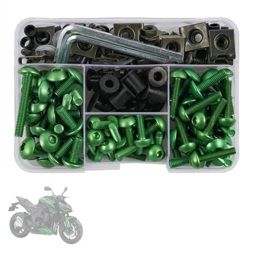 Karosserieschrauben Kompletter Verkleidungsschrauben-Muttern-Schraubensatz Verkleidungsschrauben Für Yamaha TDM 850 900/A TMAX 500/530 SX/DX SRV250 SRX 400 600 TDR250 Motorradschraubensatz(Green) von FIGULI