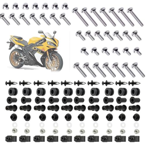 Karosserieschrauben Motorrad Edelstahl Komplette Karosserie Verkleidung Bolt Kit Schrauben Clip Für Yamaha YZF R1 2004-2006 2005(Silver) von FIGULI