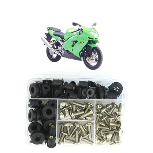 Karosserieschrauben Motorrad Modifizierte Teile Für Für Ninja ZX-9R ZX9R 1998-2000 2001 Komplett Verkleidung Schrauben Kit Clips Unterlegscheibe Verschluss Stahl(Silver) von FIGULI