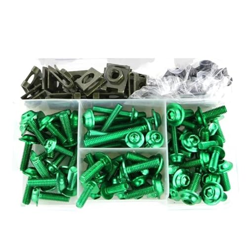 Karosserieschrauben Universal CNC Aluminium Vollverkleidungsschraubensatz Schrauben Muttern Verkleidungsclips Motorradverkleidungsschraubensatz Mutternclips Zubehör(Green) von FIGULI