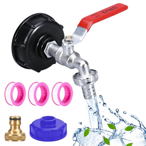 FIHODONE 1/2" IBC Tank Zubehör Wassertank 1000l Auslaufhahn mit 3/4" Gardena Wasserhahn Adapter, Adapterabdeckun,Rohstoffgürtel,IBC Auslaufhahn Regenwassertank,3/4" Zoll Schlauchanschluss von FIHODONE