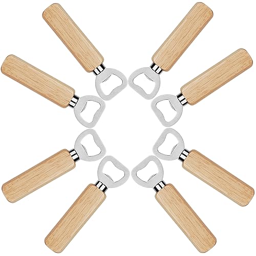 FIHODONE 8 Stück Flaschenöffner Holz Bieröffner Kapselheber, Holzgriff Tragbare Bottle Opener, Männer Geschenke Gravierbar Flaschenöffner Rohling für Küche, Bar, Camping von FIHODONE