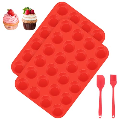 FIHODONE Muffin Backform, 2 Stück Muffinform Silikon 24 Cavity Mini Muffins Backform, Silikon Muffinförmchen Leicht zu Reinigen, Muffinblech Antihaftbeschichtet, spülmaschinenfest, Rot FIHODONE Muffin Backform, 2 Stück Muffinform Silikon 24 Cavity Mini Muffins Backform, Silikon Muffinförmchen Leicht zu Reinigen, Muffinblech Antihaftbeschichtet, spülmaschinenfest, Rot von FIHODONE