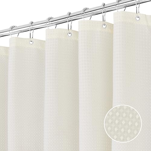 FIISAYL Waffel Duschvorhang Shower Curtains mit Magnet Waschbar Textil Polyester Stoff Bad Vorhang mit 12 Duschvorhangringe Wasserdicht für Dusche und Badewanne 183 x 183 cm(Creme) von FIISAYL