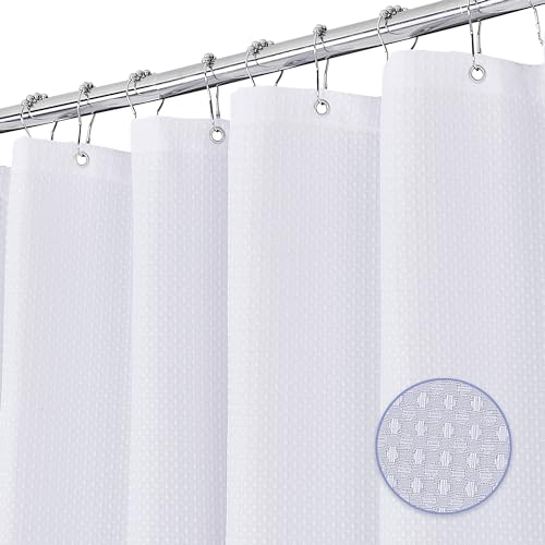 FIISAYL Waffel Duschvorhang Shower Curtains mit Magnet Waschbar Textil Polyester Stoff Bad Vorhang mit 12 Duschvorhangringe Wasserdicht für Dusche und Badewanne 183 x 183 cm(Weiß) von FIISAYL