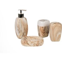 Fijalo - 4-teiliges Badezimmer-Set aus beige marmorierter Keramik, 12 x 12 x 34 cm von FIJALO