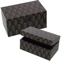 Fijalo - set 2 mdf Holz dekorierte Kisten/schwarze Leinwandblätter von Black Polyester 30x18x15+24x14x12Cmpour Alle Stile, um dem Haus eine Note zu von FIJALO