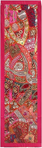 FIKIMOS Indischer handgefertigter bestickter Patchwork-Wandteppich zum Aufhängen, Vintage-Wandteppich, Motiv: Parda (rot) von FIKIMOS
